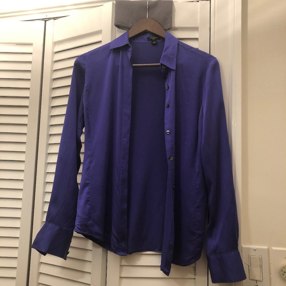 Ann Taylor silk blouse blue, long sleeves, 2